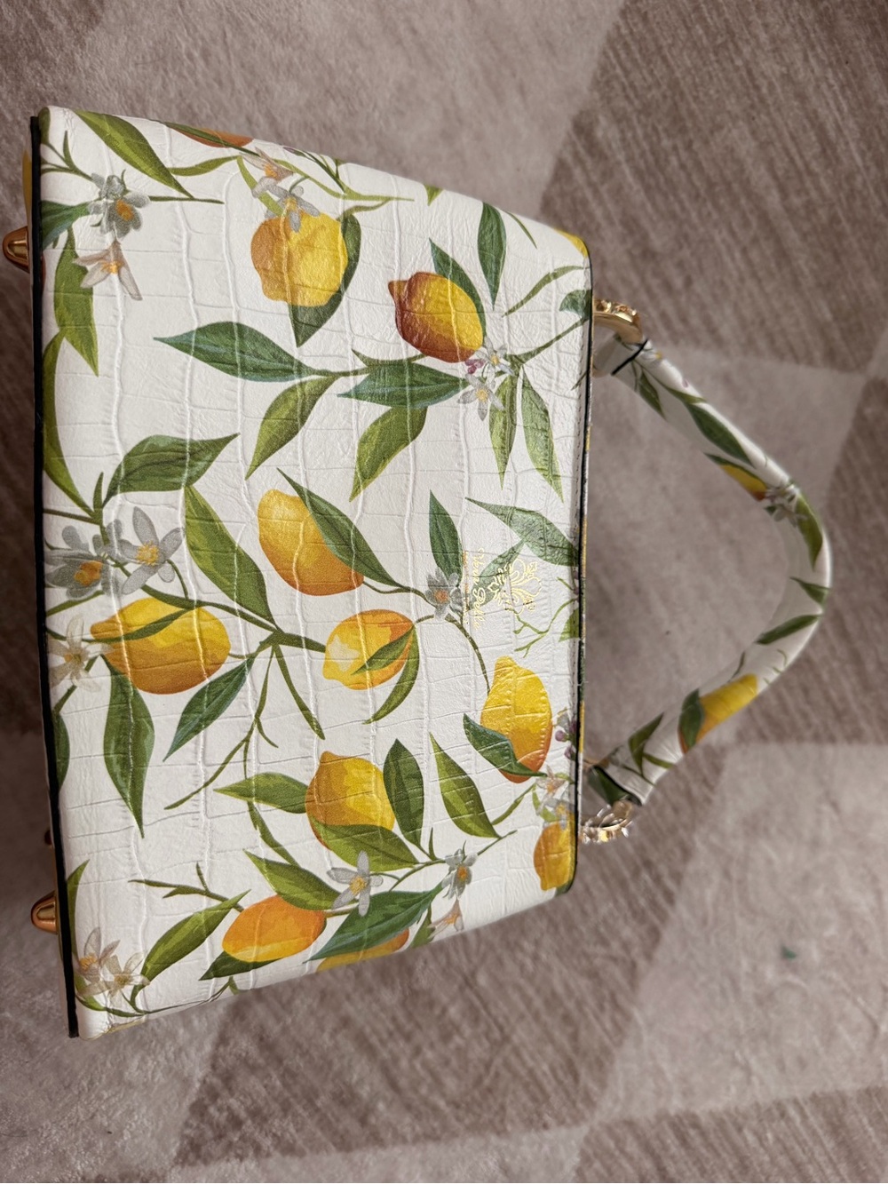 Printed Lemon Top-Handle Bag - White and Yellow